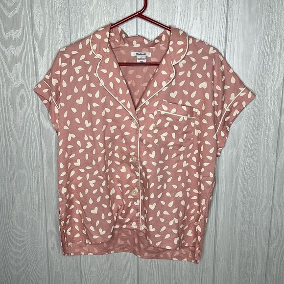 Madewell pink and cream pj top size small button front with pocket - Picture 1 of 4